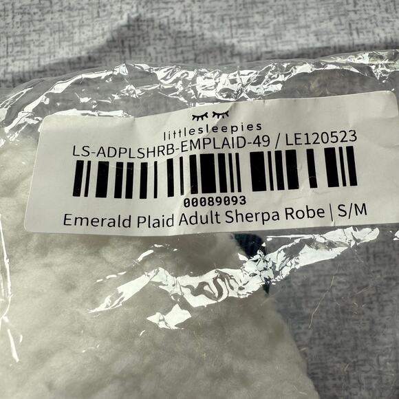 Little Sleepies Emerald Plaid Adult Sherpa Robe Size S/M New in Package - Picture 2 of 3